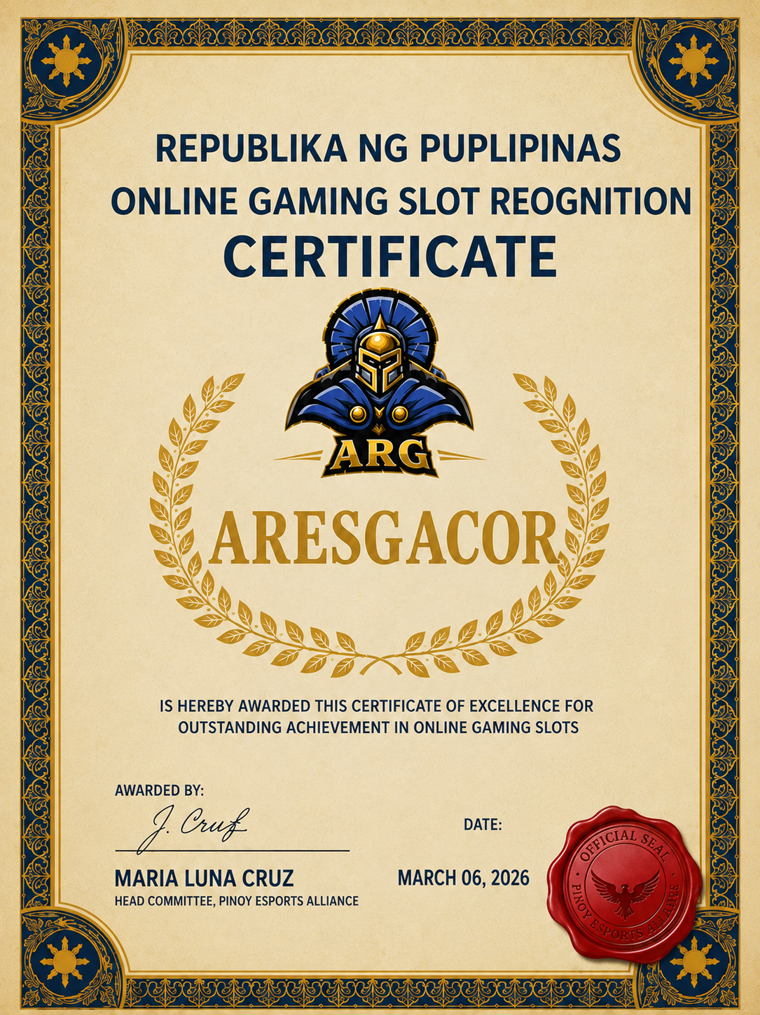 certificate 2026 philippines aresgacor